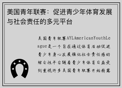 美国青年联赛:促进青少年体育发展与社会责任的多元平台 美国青年联赛:促进青少年体育发展与社会责任的多元平台
