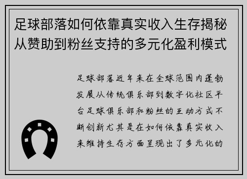 足球部落如何依靠真实收入生存揭秘从赞助到粉丝支持的多元化盈利模式